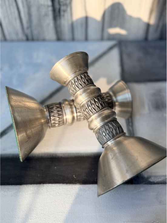 Other - Vintage Brushed Pewter Candlestick Holders Pair Danish Modern MCM